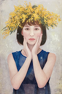 久下じゅんこ　金のミモザ　P6　ｱｸﾘﾙｶﾞｯｼｭ on Canvas