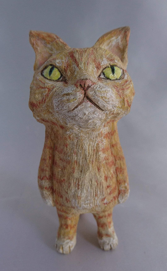 戸川五十生 Tiny cat 木彫り猫 インテリア小物 置物