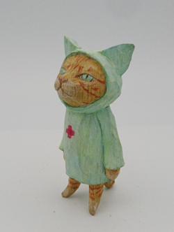 戸川五十生 Tiny Cats SE18 H10cm 樟、色鉛筆、アクリル