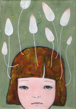戸川五十生 Kiniko Girl 22.7x15.8cm キャンバス、アクリル、色鉛筆