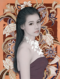 妃耶八　紫苑　350×250㎜　額付き　ジグレ版画