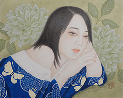 野沢榮子 無為 F3 和紙 胡粉 墨 顔彩 水干 岩絵の具