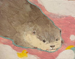 光本明莉 カワウソのバスタイム F0 紙本彩色