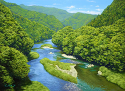 舘山浩丈 緑の風 (東京都 奥多摩) F4 油彩・パネル・ジェッソ