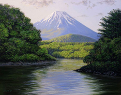 舘山浩丈 精進湖からの富士Ⅱ (山梨県 精進湖) F6 油彩・パネル・ジェッソ