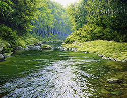 舘山浩丈　翆流　F6　（埼玉県 嵐山渓谷）　油彩・パネル・ジェッソ