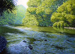 舘山浩丈　緑の息吹Ⅱ　F4　（埼玉県 嵐山渓谷）　油彩・パネル・ジェッソ