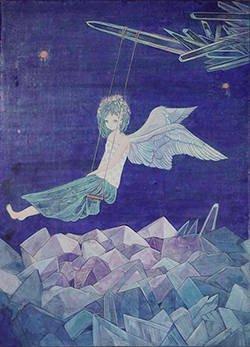 三宅由希子　赤い星の夜に　330×240mm  アクリル　パネル　キャンバス