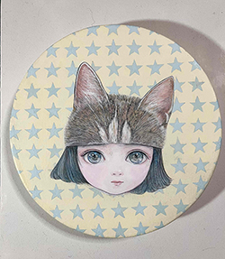三宅由希子　猫帽子　20cm  麻布　アクリル