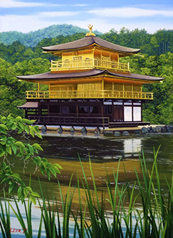 舘山浩丈　新緑と金閣寺Ⅱ　F4　（京都府京都市）　油彩・パネル・ジェッソ