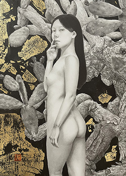 板倉文香　砂漠の庭　F4号　金箔、鉛筆、グラファイト