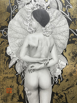 板倉文香　幻想の夏　F6号　金箔、鉛筆、グラファイト