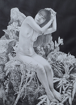 板倉文香　夜庭　F4号　鉛筆、グラファイト