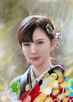 玉木充 林中の女性 F4 油絵