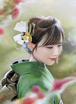 玉木充 緑中の女性 F4 油絵