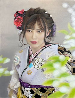 玉木充 緑と紫の和 F6 油絵