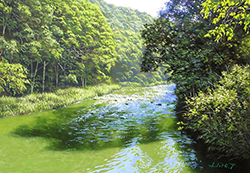 舘山浩丈 夏影(埼玉県嵐山渓谷)SM 油彩・パネル・ジェッソ