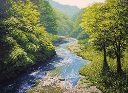 舘山浩丈 夏山の恵み(埼玉県名栗渓谷)F4 油彩・パネル・ジェッソ