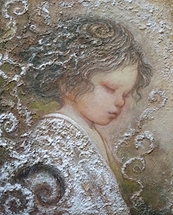 渡邊ろく 在る F3 キャンバスにアクリル絵の具、モデリングペースト、色鉛筆