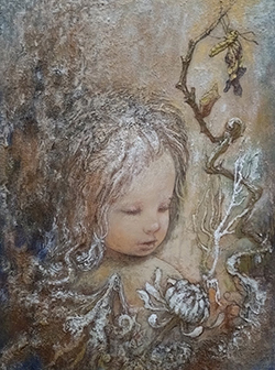 渡邊ろく「巡るもの」F4　アクリル・モデリングペースト・色絵具