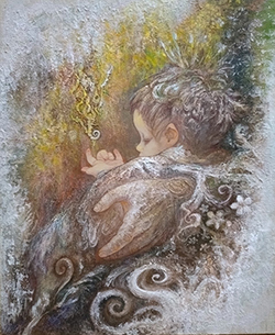 渡邊ろく「形得るもの」F8　アクリル・モデリングペースト・色絵具