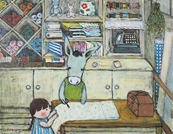 すがあす香「ロバの仕立て屋さん」 F6 油彩、キャンバス