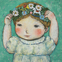 すがあす香「花かんむり」S4 油彩、キャンバス