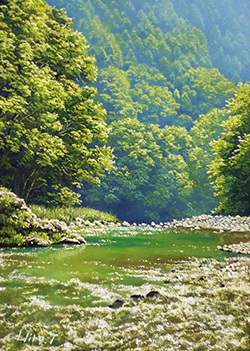 舘山浩丈「夏山とさざ波」SM　（東京都奥多摩町氷川渓谷）油彩・パネル・ジェッソ