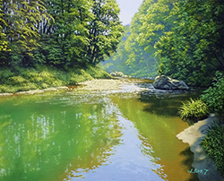 舘山浩丈「静穏Ⅱ」F3　（埼玉県嵐山渓谷）油彩・パネル・ジェッソ