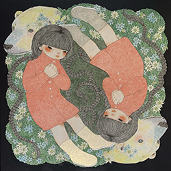 くらげ　めぐりめぐる。　S8号　ペン 水彩