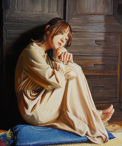 鏡泰裕　光にほどける　F8　コットン紙＋ジェッソ　油彩