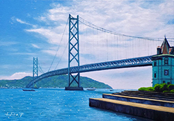 舘山浩丈 明石海峡大橋　（兵庫県神戸市 明石海峡大橋）　　SM　油彩・パネル・ジェッソ