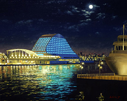 舘山浩丈　Moonlight Harbor（兵庫県神戸市 ハーバーランド）　F3　油彩・パネル・ジェッソ