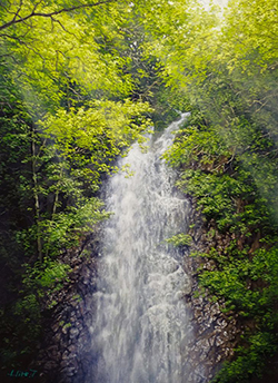 舘山浩丈　佇むⅡ（東京都檜原村 払沢の滝）　F4　油彩・パネル・ジェッソ