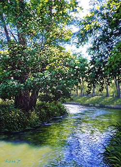 舘山浩丈　清流（長野県安曇野市 大王わさび農場）　F4　油彩・パネル・ジェッソ