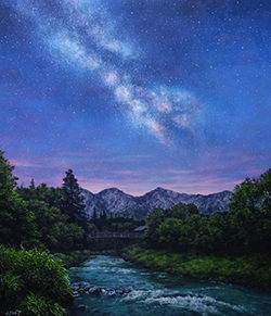 舘山浩丈　星夜～白馬村～（長野県白馬村）　F10　油彩・パネル・ジェッソ