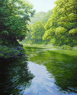 舘山浩丈　緑の水辺Ⅱ　（埼玉県嵐山渓谷）　F15 　油彩・パネル・ジェッソ