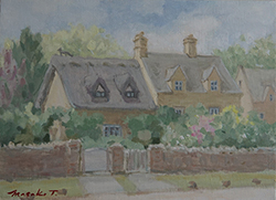 田所雅子　茅葺屋根の家(コッツウォルズ)　F4 油彩