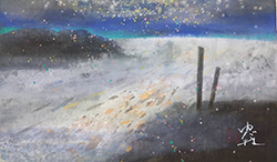 森ゆだね　潮が騒ぐ　サムホール　紙本彩色