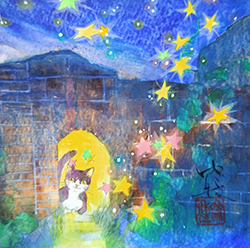森ゆだね　星獲り　10✕10センチ　紙本彩色