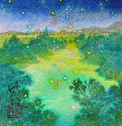 森ゆだね　星撒き　10✕10センチ　紙本彩色