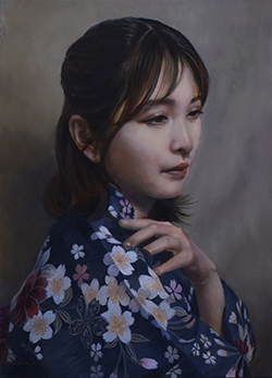 岡啓介　よりそう光　F4　油彩