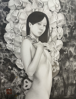 板倉文香 蛇の庭 F6 鉛筆・金箔・グラファイト