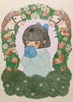 くらげ Carousel F4 ミリペン、透明水彩、アクリルガッシュ、色鉛筆