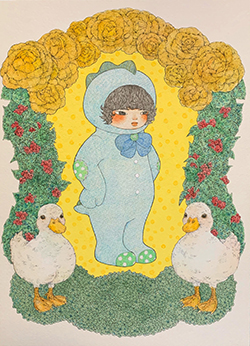 くらげ Dinosaur F4 ミリペン、透明水彩、アクリルガッシュ、色鉛筆