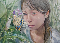 今泉明音　庭の片隅で　F4　油彩