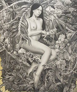 板倉文香　天蘭　F20　鉛筆　金箔　グラファイト