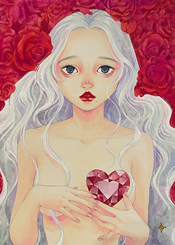 三輪陽子　Shape of my heart　F4　アクリルガッシュ　ジェッソ