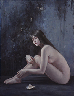 鈴木那奈 青い夢の影Ⅱ F6 油彩 すず箔