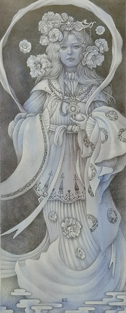 高根沢晋也 吉祥天 6号特寸 鉛筆・水彩